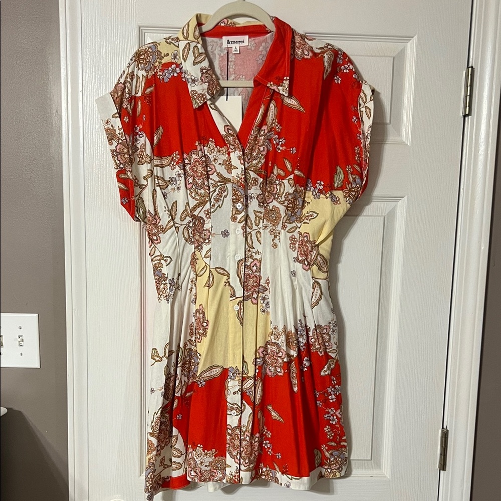 Summery Red Floral Button-Front Mini Dress